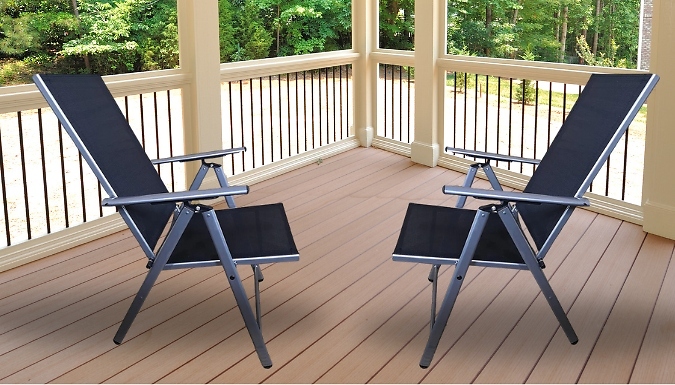 1 or 2 Reclining High-Back Folding Garden Chairs - 2 Colours