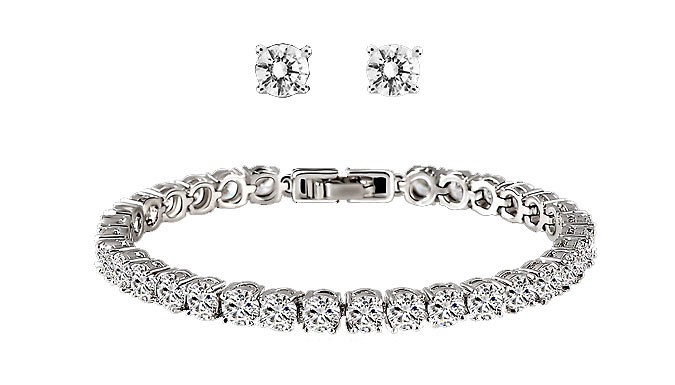 Swarovski Elements Tennis Bracelet and Earrings Set