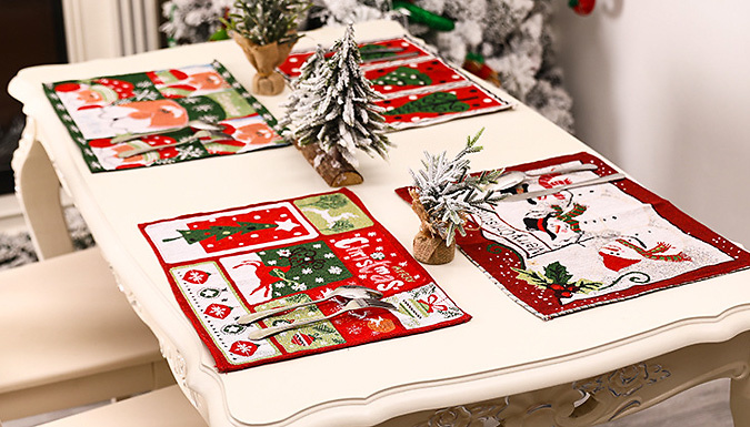 Pollyjoy 4-Piece Christmas Family Table Placemat Set
