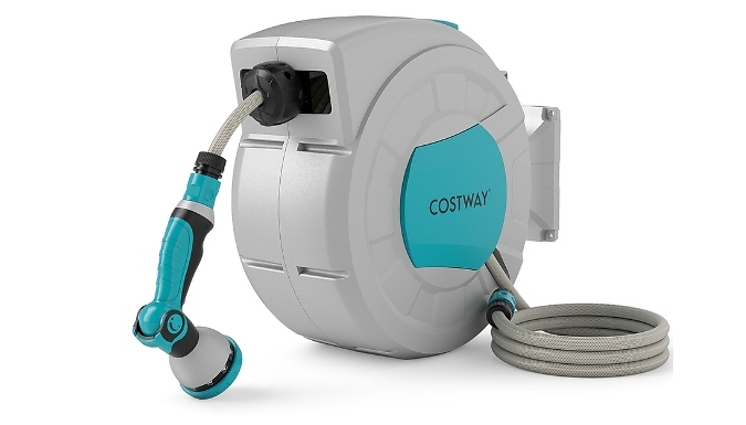 Retractable Garden Hose Reel with Hose & 10-Function Spray Nozzle