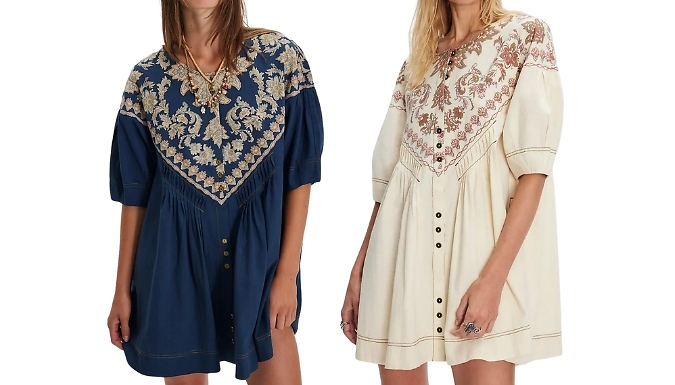 Women's Boho Printed Short-Sleeve Dress - 2 Colours & 5 Sizes