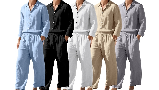 Men's 2-Piece Casual Linen Shirt & Trousers Set - 5 Colours, 5 Sizes!