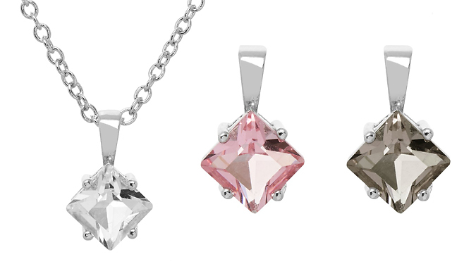 3x Square Crystal Pendant Necklace & Earrings Sets - Includes 3 Colours!