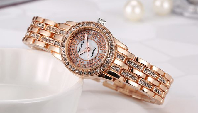 Crystal Studded Bracelet Quartz Watch - 2 Colours