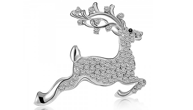 Swarovski Elements Rhodium-Plated Reindeer Brooch