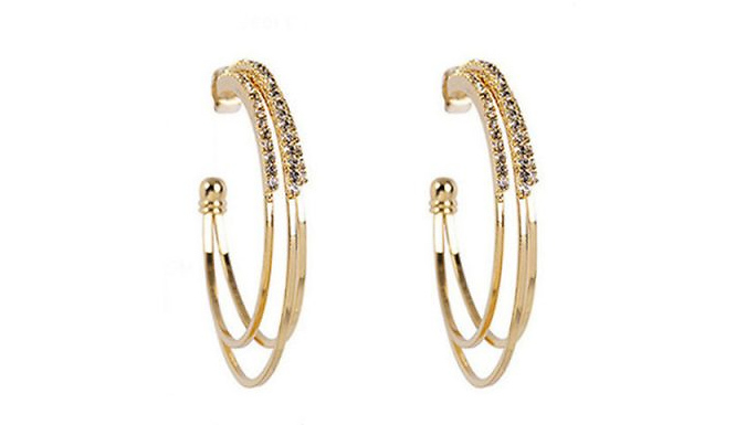 Rhinestone Hoop Earrings - 2 Colours