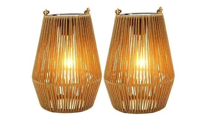 2-Pack Solar Hanging Rattan Lantern