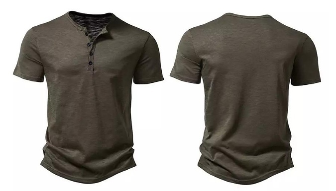 Men's Henley Short Sleeve Button T-Shirt - 5 Colours & 5 Sizes