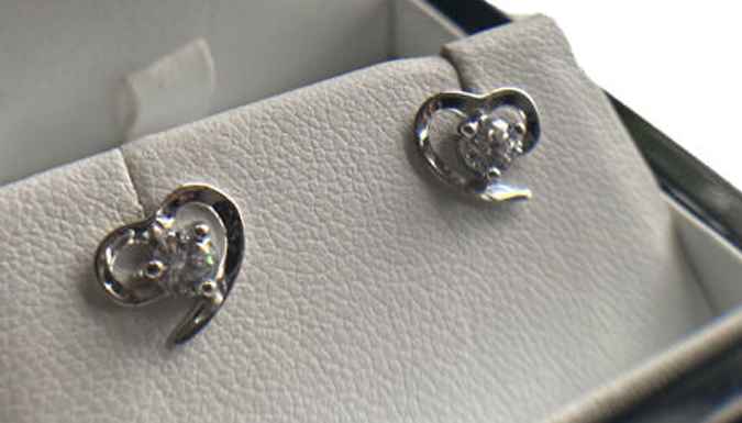 White Gold Finish Heart Cut Created Diamond Stud Earrings