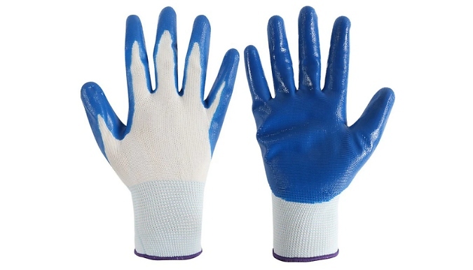 12 Pairs of Durable Nitrile-Coated Gardening Gloves - 3 Colours