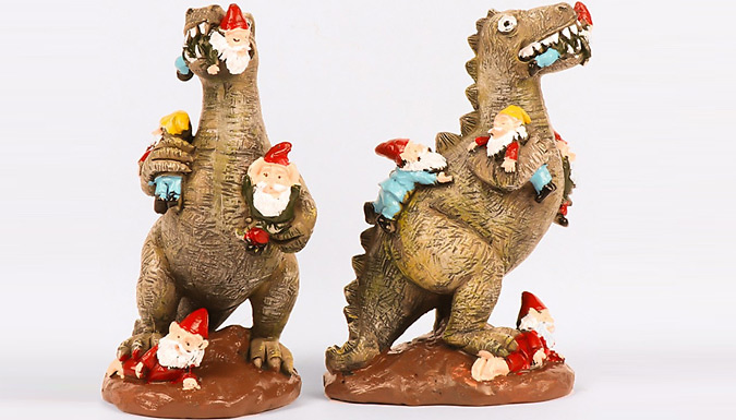 Dinosaur Eating Gnomes Figurine - 2 Sizes