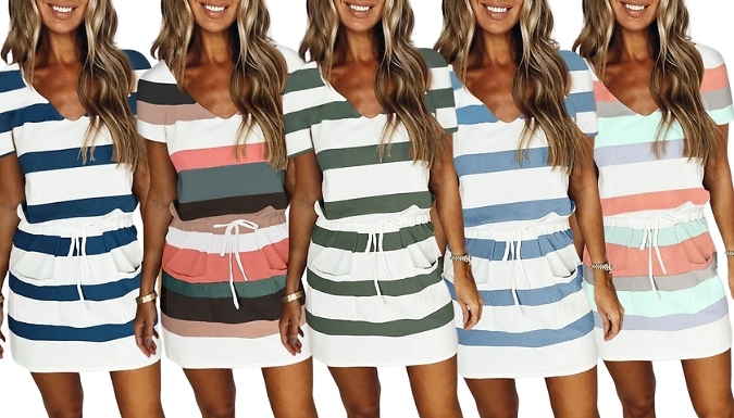 Women's Casual Striped T-Shirt Dress - 6 Colours & 8 Sizes