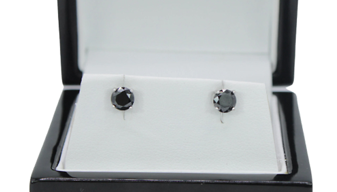 Black Gem Created Diamond Stud Earrings With Jewellery Box