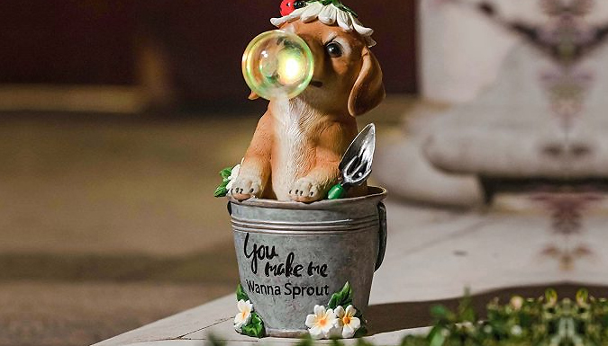 Solar-Powered Puppy with Bubble LED Garden Light