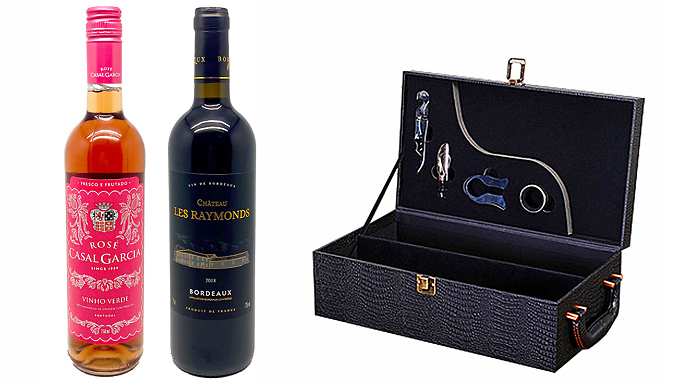 Luxury Wine and PU Leather Box Accessory Gift Bundle