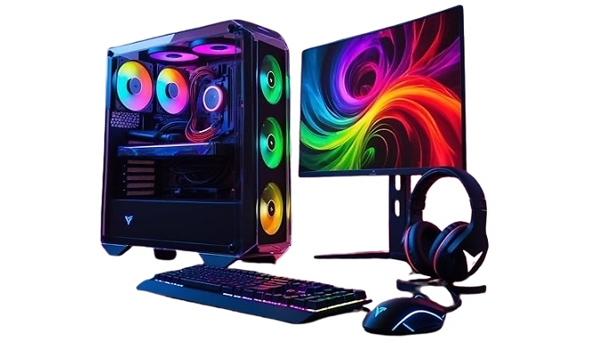 All-in-One Gaming PC Bundle: Intel i7, GT1030, Windows 11, 6-Fan RGB Case + Monitor & Accessories
