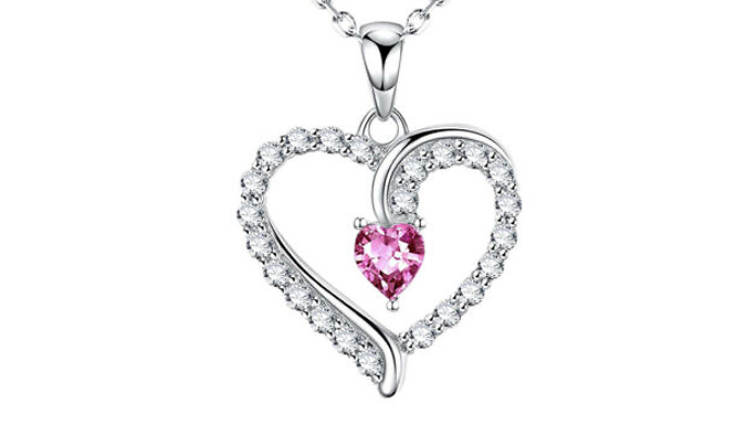 Pink Gemstone Heart Created Diamond Pendant Necklace