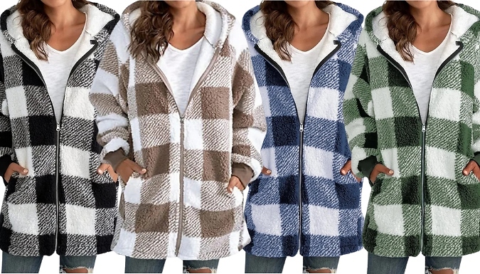 Women s Oversized Plaid Zip Up Hoodie 7 Colours 8 Sizes