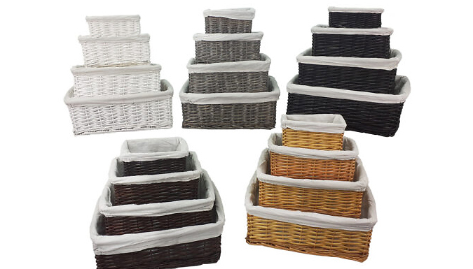 4-Piece Wicker Storage Basket Set - 5 Colours