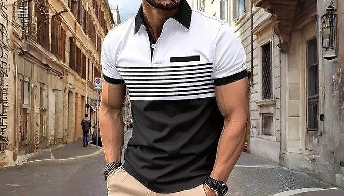 Men's Casual Stripe Polo Shirt - 8 Colours & 6 Sizes