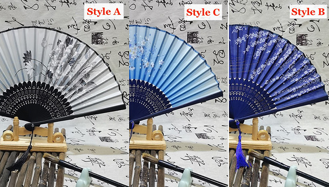 Traditional Style Bamboo Hand Fans with Tassel - 26 Styles