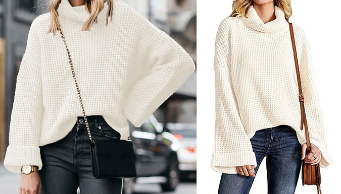 Waffle Knit Turtleneck Sweater - 4 Colours & 3 Sizes