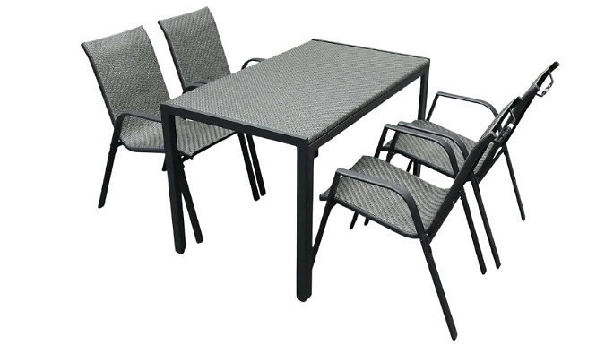 4-Seater Metal Garden Dining Set - with Mesh Chairs & Table