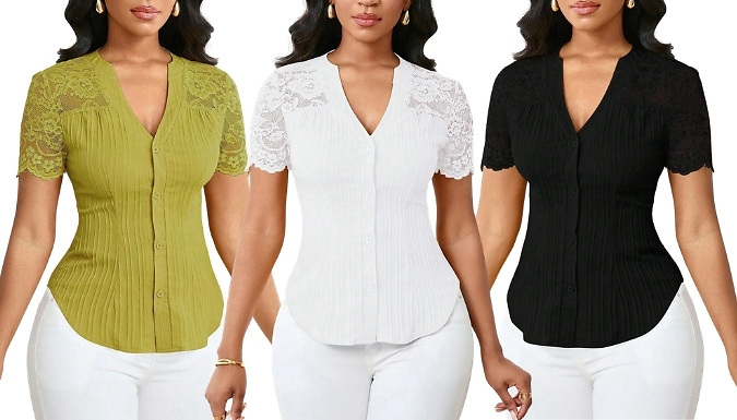 Embroidered Hollow-Out Short-Sleeve Top - 9 Colours & 5 Sizes