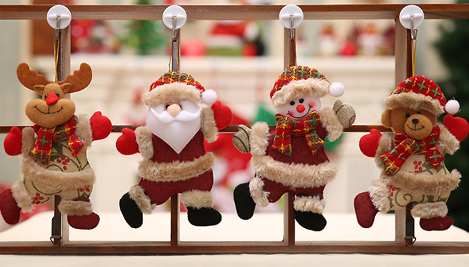 Justgiftdirect 4 x Cute Hanging Fabric Christmas Decorations