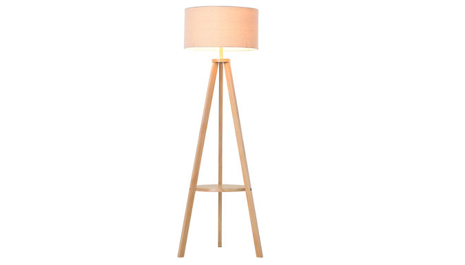 HOMCOM Free-Standing Natural Wood Floor Lamp