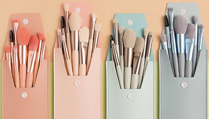 8-Piece Pastel Makeup Brush Set - 2 Sizes & 4 Colours from Go Groopie