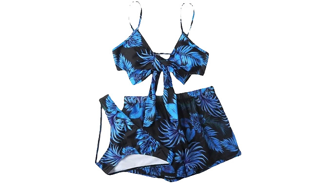 3-Piece Blue Tropical Bikini Swimsuit - 3 Sizes from Go Groopie
