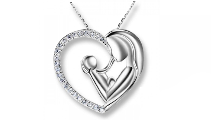 Mother & Child Crystal Heart Necklace