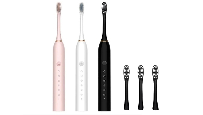 Electric Ultrasonic Toothbrush with 3 Brush Heads Free! - 3 Colours