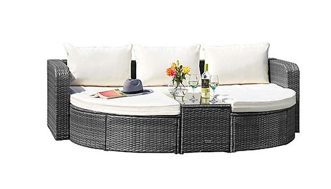 Dark Grey 5-Section Rattan Day Bed with Cover