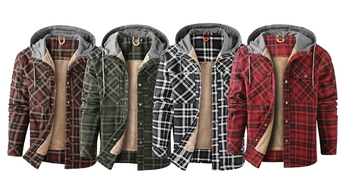 Men's Fleece-Lined Plaid Jacket - 5 Colours, 5 Sizes!