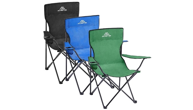 1 or 2 Foldable Camping Chair with Cup Holder - 3 Colours!