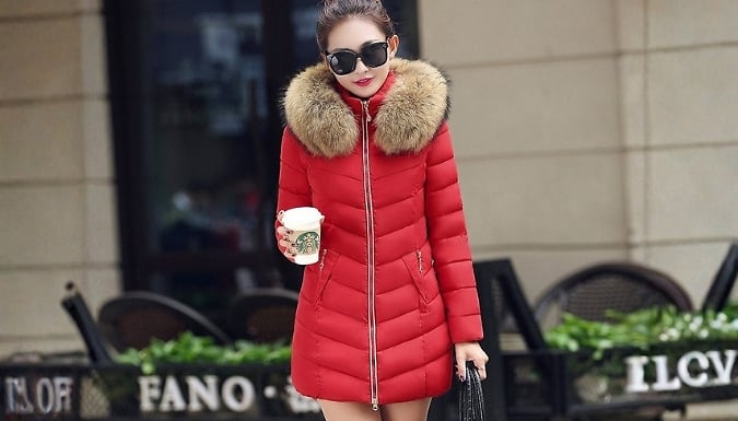 Women's Faux Fur Collar Mid-Length Winter Coat - 5 Colours & Sizes