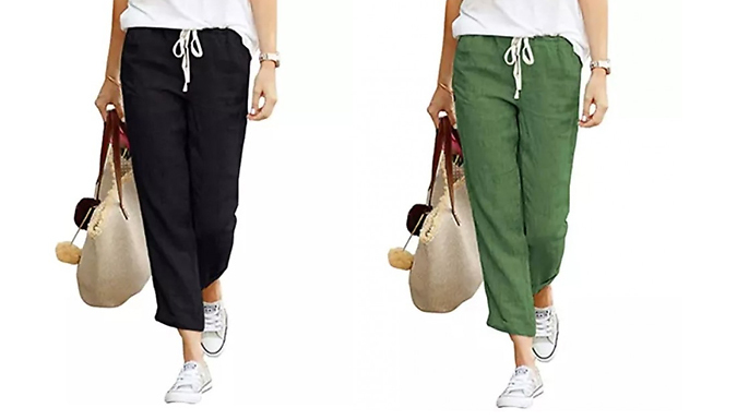 Women's Linen-Style Casual Summer Trousers - 4 Colours & 5 Sizes