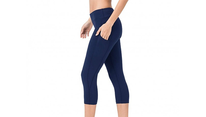 Go Groopie Whooptrading 3/4 High-Waisted Fitness Leggings with Pockets - 5 Colours & 4 Sizes