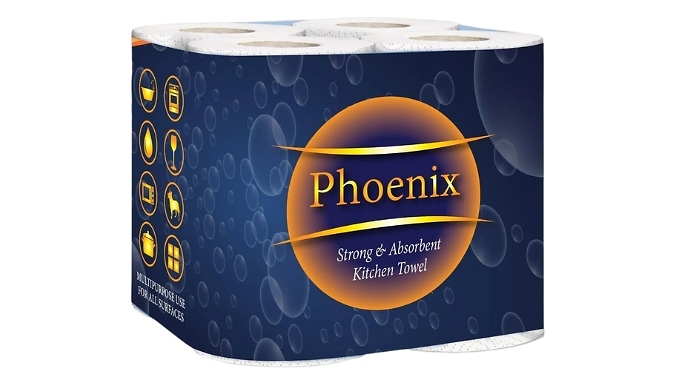 Phoenix 2 Ply Multi Purpose Kitchen Roll - 8, 24, 48 or 72-Rolls!