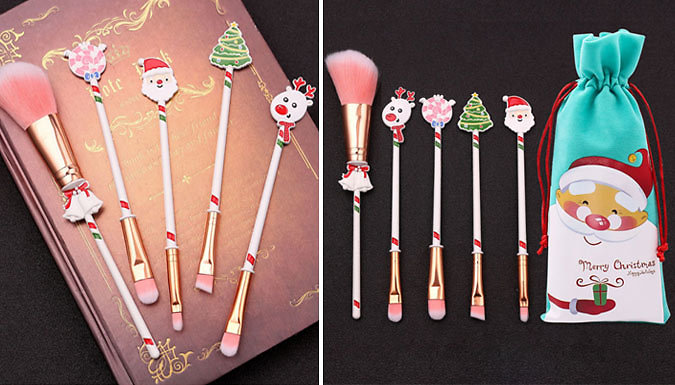 5-Piece Christmas Make-Up Brush Set - 2 Colours from Go Groopie IE