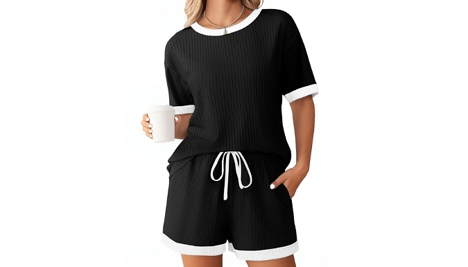 Ribbed Colour-Blocked Short-Sleeve Top & Shorts Set - 7 Colours, 5 Sizes!