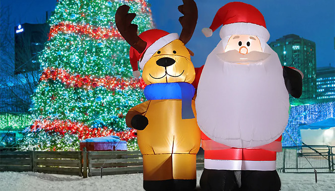 Inflatable Father Christmas & Rudolph with LED Lights