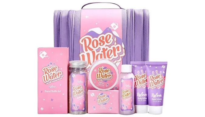 10-Piece Spa Travel Toiletry Set - Rose Water Scented!