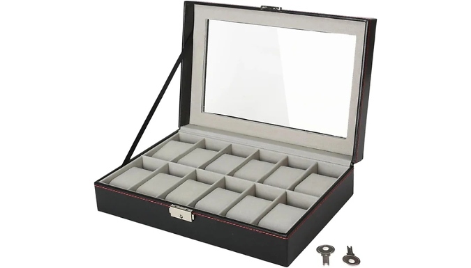 12-Slot Watch Case with Lock & 2 Keys