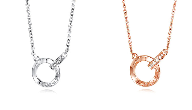 Double Loop Sterling Silver & Crystal Necklace - 2 Colours