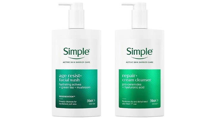 Simple Age Resist Face Wash & Repair Cream Cleanser - 240ml Per Bottle!