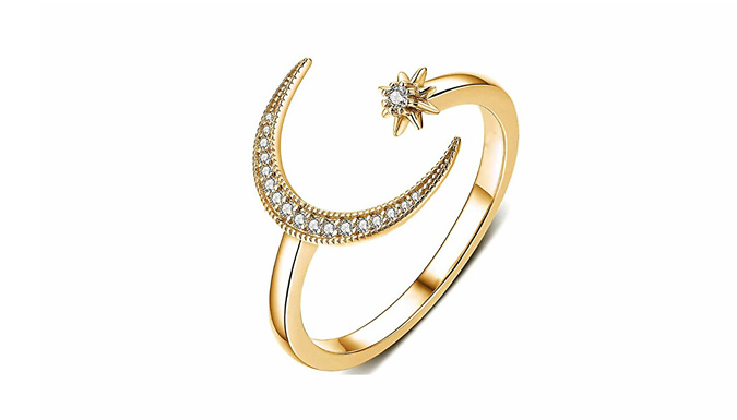 Moon and Star Open Ring - 2 Colours