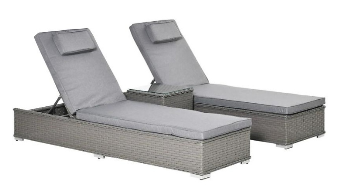 Outsunny Grey Rattan Loungers with Side Table at Go Groopie IE